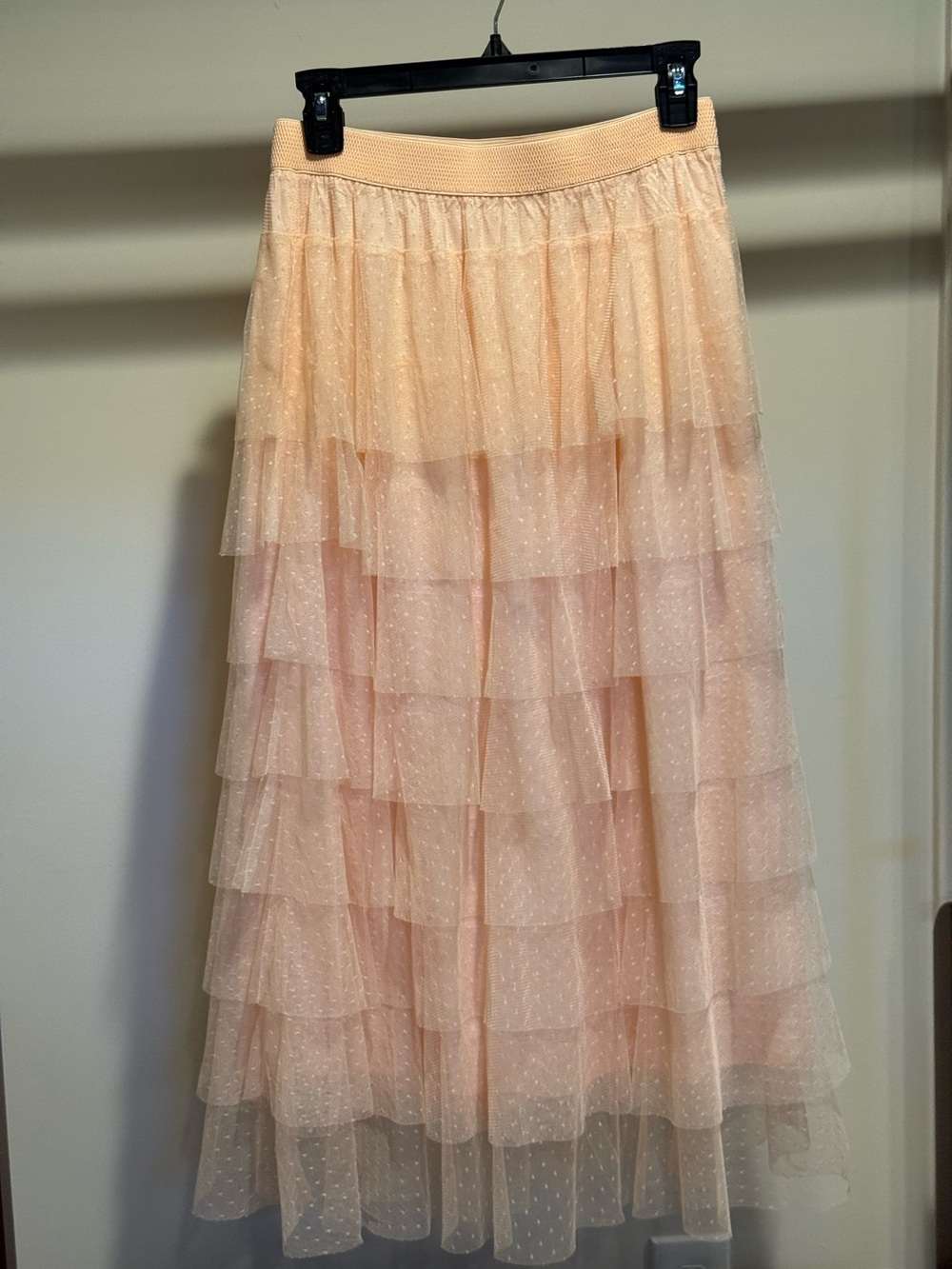Anthropologie Tiered Tulle Midi Skirt Blush Pink